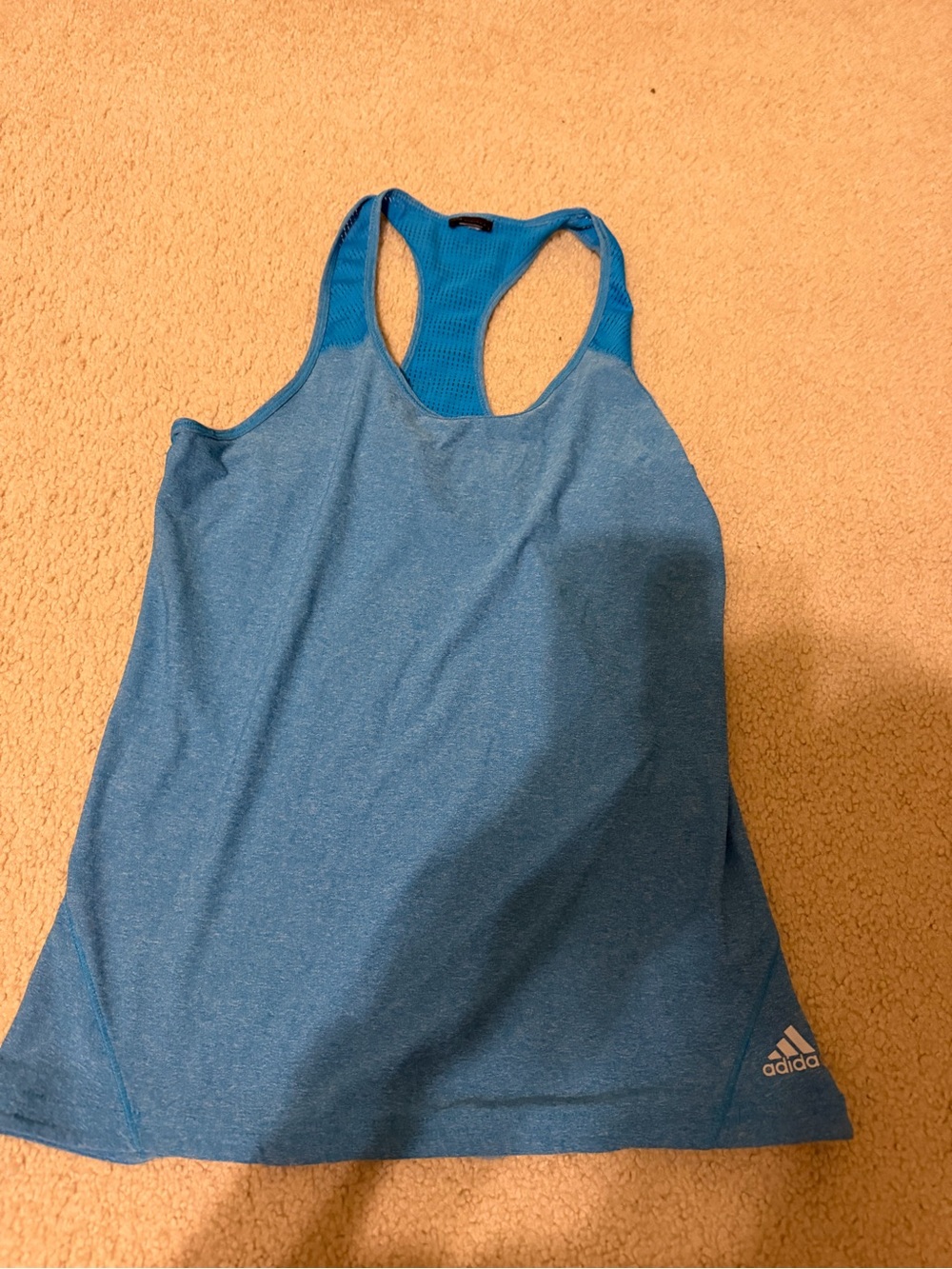 Adidas Blue Racerback Athletic Workout tank top with keyhole back 16.5 “ P2P Med